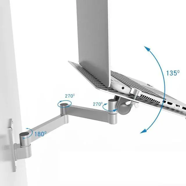 Alt view image 3 of 7 - Wall Mounted Laptop Stand, Multifunctional Adjustable Holder Wall Mount Foldable Laptop Holde Notebook Stand with Mouse Tray