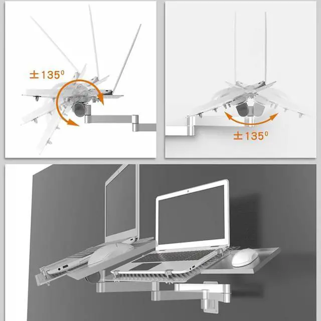 Alt view image 2 of 7 - Wall Mounted Laptop Stand, Multifunctional Adjustable Holder Wall Mount Foldable Laptop Holde Notebook Stand with Mouse Tray