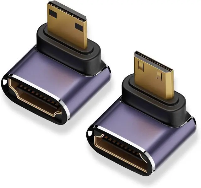 Main image of 8K Mini HDMI to HDMI Adapter (2 Pack), Up and Down 90 Degree Right Angle Mini HDMI Male to HDMI Female Converter Connector for Raspberry Pi Zero, DSLR Camera, Camcorder, HDTV, Projector