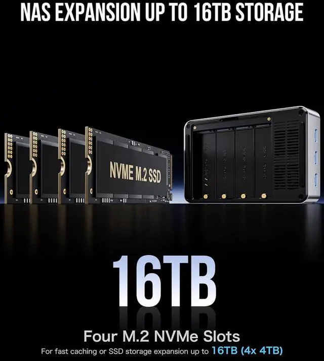 Alt view image 4 of 7 - Mini PC NAS, G9 Intel N150 Dual Boot W-11 Pro Linux Desktop Computer 12GB DDR5 64GB EMMC + 2TB M.2 SSD, 4*M.2 NVMe Slots, Dual NIC 2.5GbE, USB-C/USB 3.2 10Gbps, Network Attached Storage