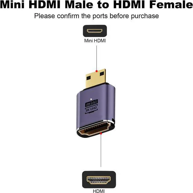 Alt view image 2 of 5 - 8K Mini HDMI to HDMI Adapter (2 Pack), Mini HDMI Male to HDMI Female Cable Converter Connector for Raspberry Pi Zero, DSLR Camera, Camcorder, HDTV, Projector, Laptop and Tablet
