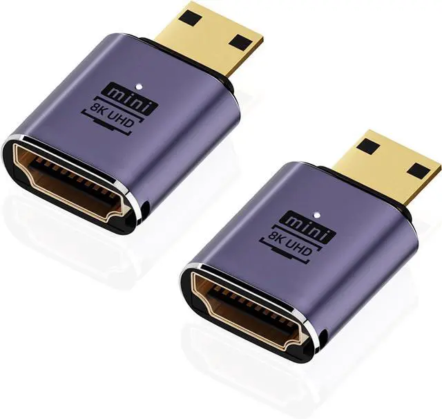 Main image of 8K Mini HDMI to HDMI Adapter (2 Pack), Mini HDMI Male to HDMI Female Cable Converter Connector for Raspberry Pi Zero, DSLR Camera, Camcorder, HDTV, Projector, Laptop and Tablet