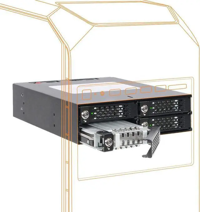 Alt view image 2 of 7 - ICY DOCK 4 Bay 2.5in SAS/SATA HDD/SSD Mobile Rack Enclosure for 5.25" Bay (with Keylock) | ToughArmor MB994SK-1B