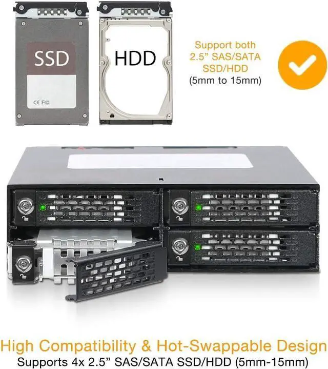 Alt view image 3 of 7 - ICY DOCK 4 Bay 2.5in SAS/SATA HDD/SSD Mobile Rack Enclosure for 5.25" Bay (with Keylock) | ToughArmor MB994SK-1B