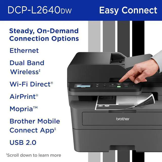 Alt view image 6 of 7 - Brother DCP-L2640DW Wireless Compact Monochrome Multi-Function Laser Printer with Copy and Scan, Duplex, Mobile, Black & White | Includes Refresh Subscription Trial