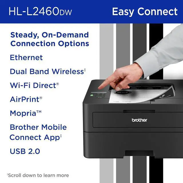 Alt view image 6 of 7 - Brother HL-L2460DW Wireless Compact Monochrome Laser Printer with Duplex, Mobile Printing, Black & White Output | Includes Refresh Subscription Trial, Works with Alexa