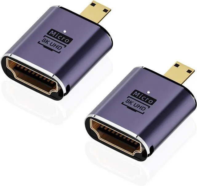 Main image of 8K Micro HDMI to HDMI Adapter (2 Pack), Micro HDMI Male to HDMI Female Cable Converter Connector for Sony A6000, Raspberry Pi 4, GoPro Hero 7 and Other Sport Camera