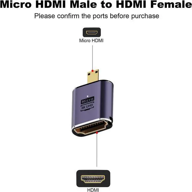 Alt view image 2 of 5 - 8K Micro HDMI to HDMI Adapter (2 Pack), Micro HDMI Male to HDMI Female Cable Converter Connector for Sony A6000, Raspberry Pi 4, GoPro Hero 7 and Other Sport Camera