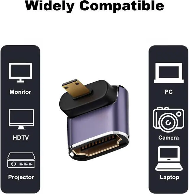 Alt view image 6 of 6 - 8K Micro HDMI to HDMI Adapter (2 Pack), Up and Down 90 Degree Right Angle Micro HDMI Converter Connector for Sony A6000, Raspberry Pi 4, GoPro Hero 7 and Other Sport Camera