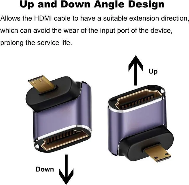Alt view image 3 of 6 - 8K Micro HDMI to HDMI Adapter (2 Pack), Up and Down 90 Degree Right Angle Micro HDMI Converter Connector for Sony A6000, Raspberry Pi 4, GoPro Hero 7 and Other Sport Camera