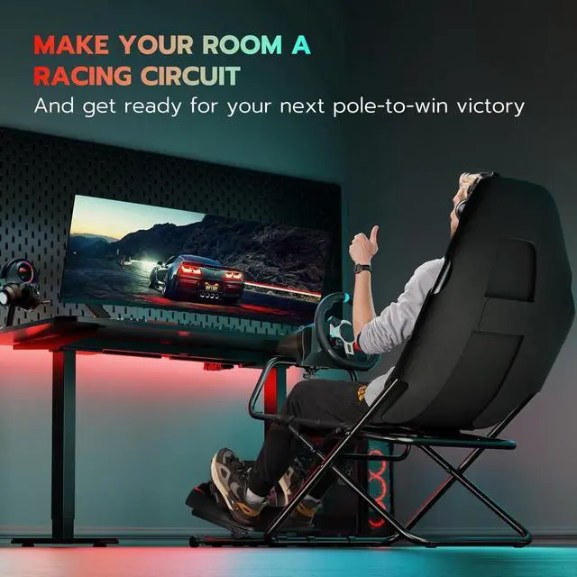 Alt view image 2 of 7 - Foldable Racing Simulator Cockpit, Racing Wheel Stand with Seat, Formula and GT Sim Racing Cockpit Compatible with Fanatec, Thrustmaster, Logitech, Moza Racing Games on PS5, PS4, Xbox and PC