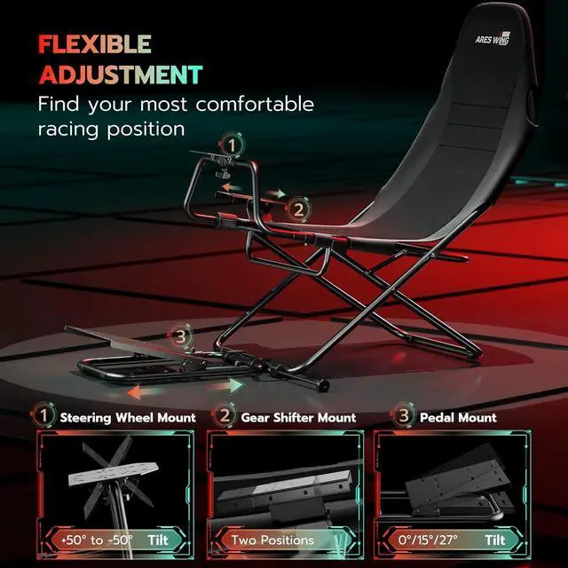 Alt view image 3 of 7 - Foldable Racing Simulator Cockpit, Racing Wheel Stand with Seat, Formula and GT Sim Racing Cockpit Compatible with Fanatec, Thrustmaster, Logitech, Moza Racing Games on PS5, PS4, Xbox and PC