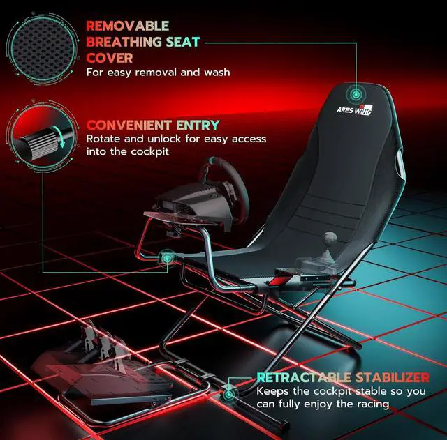 Alt view image 5 of 7 - Foldable Racing Simulator Cockpit, Racing Wheel Stand with Seat, Formula and GT Sim Racing Cockpit Compatible with Fanatec, Thrustmaster, Logitech, Moza Racing Games on PS5, PS4, Xbox and PC