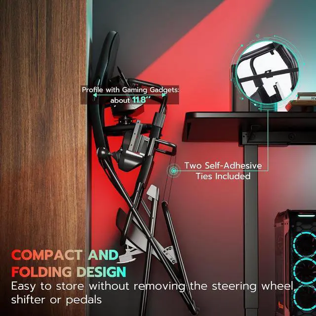 Alt view image 4 of 7 - Foldable Racing Simulator Cockpit, Racing Wheel Stand with Seat, Formula and GT Sim Racing Cockpit Compatible with Fanatec, Thrustmaster, Logitech, Moza Racing Games on PS5, PS4, Xbox and PC