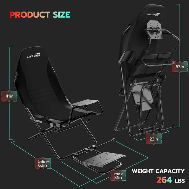 Alt view image 7 of 7 - Foldable Racing Simulator Cockpit, Racing Wheel Stand with Seat, Formula and GT Sim Racing Cockpit Compatible with Fanatec, Thrustmaster, Logitech, Moza Racing Games on PS5, PS4, Xbox and PC
