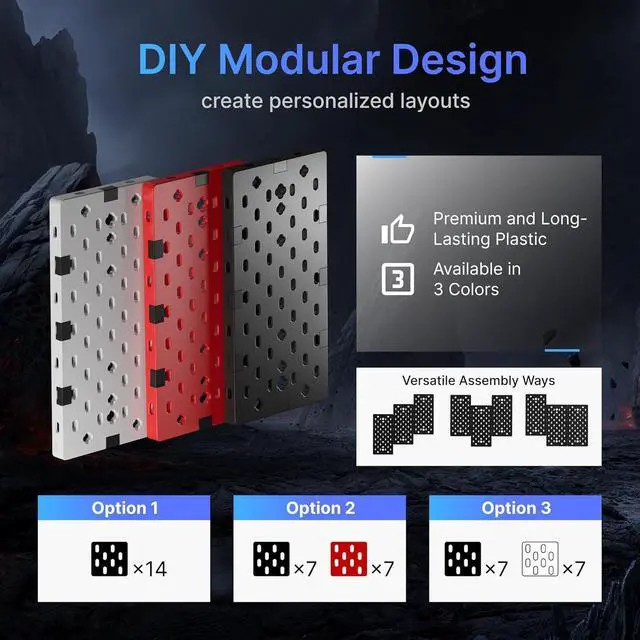 Alt view image 2 of 7 - Controller and Headphone Holder Wall Mount, Modular Gaming Pegboard with Accessories, Controller Stand for Xbox PS5 PS4 Switch, Video Game Storage, Disc Shelf Organizer, 14pcs Pegboard, Black