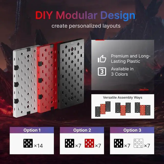 Alt view image 2 of 7 - Controller and Headphone Holder Wall Mount, Modular Gaming Pegboard with Accessories, Controller Stand for Xbox PS5 PS4 Switch, Video Game Storage, Disc Shelf Organizer, 14pcs Pegboard, Black/Red