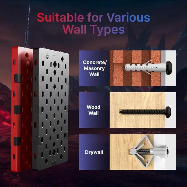 Alt view image 4 of 7 - Controller and Headphone Holder Wall Mount, Modular Gaming Pegboard with Accessories, Controller Stand for Xbox PS5 PS4 Switch, Video Game Storage, Disc Shelf Organizer, 14pcs Pegboard, Black/Red