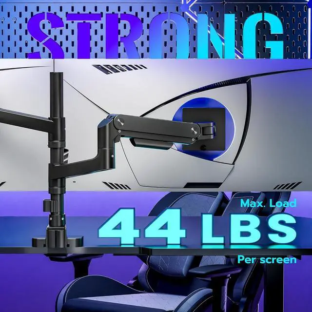 Alt view image 5 of 7 - Dual Monitor Arm Desk Mount for 17-49 Inch Ultrawide Monitors, Heavy Duty Dual Monitor Mount Holds 44 lbs, Full Motion Gas Spring Vertical Stacked Monitor Mount, 75/100 VESA Mount, Black