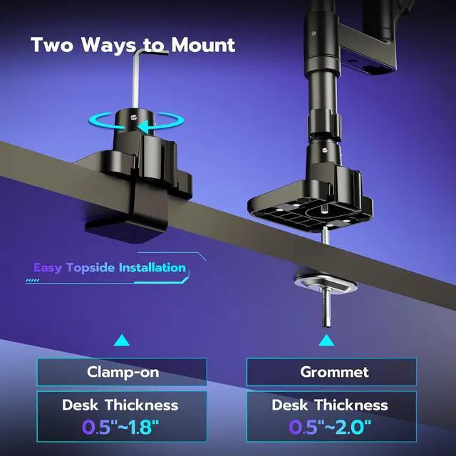 Alt view image 6 of 7 - Dual Monitor Arm Desk Mount for 17-49 Inch Ultrawide Monitors, Heavy Duty Dual Monitor Mount Holds 44 lbs, Full Motion Gas Spring Vertical Stacked Monitor Mount, 75/100 VESA Mount, Black