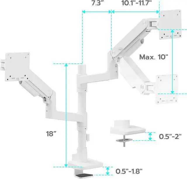Alt view image 7 of 7 - Dual Monitor Arm Desk Mount for 17-49 Inch Ultrawide Monitors, Heavy Duty Dual Monitor Mount Holds 44 lbs, Full Motion Gas Spring Vertical Stacked Monitor Mount, 75/100 VESA Mount, White