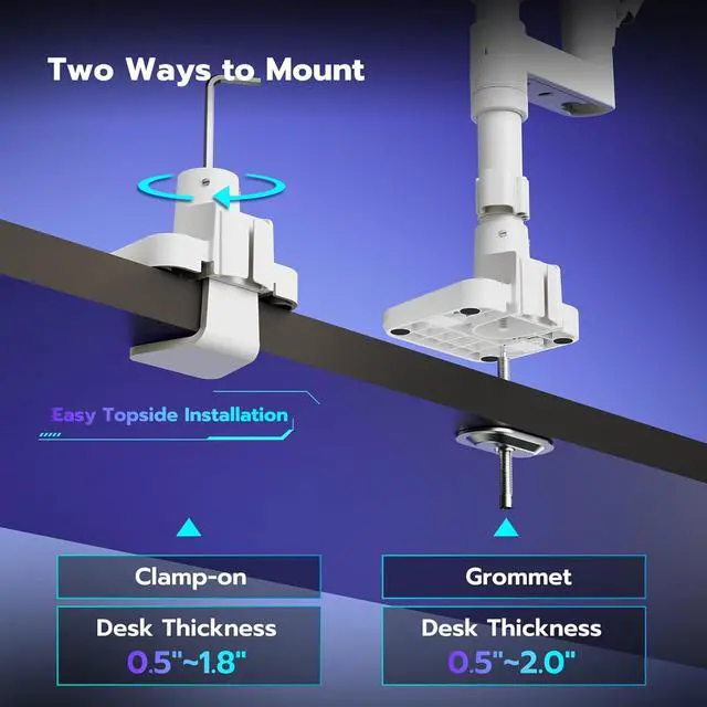 Alt view image 2 of 7 - Dual Monitor Arm Desk Mount for 17-49 Inch Ultrawide Monitors, Heavy Duty Dual Monitor Mount Holds 44 lbs, Full Motion Gas Spring Vertical Stacked Monitor Mount, 75/100 VESA Mount, White