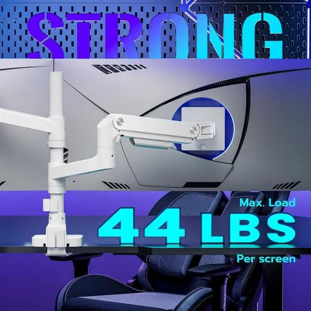 Alt view image 6 of 7 - Dual Monitor Arm Desk Mount for 17-49 Inch Ultrawide Monitors, Heavy Duty Dual Monitor Mount Holds 44 lbs, Full Motion Gas Spring Vertical Stacked Monitor Mount, 75/100 VESA Mount, White