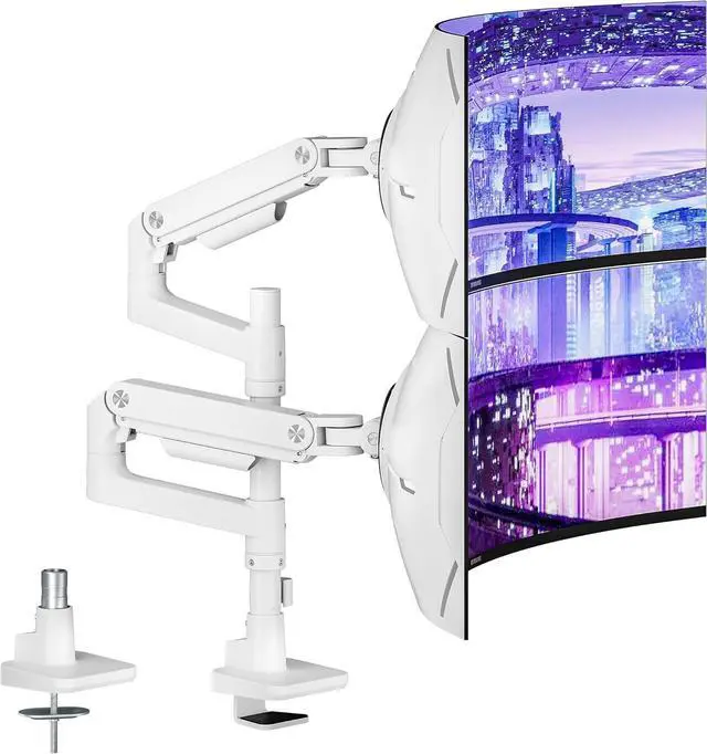 Main image of Dual Monitor Arm Desk Mount for 17-49 Inch Ultrawide Monitors, Heavy Duty Dual Monitor Mount Holds 44 lbs, Full Motion Gas Spring Vertical Stacked Monitor Mount, 75/100 VESA Mount, White