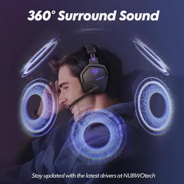 Alt view image 4 of 7 - G06 Dual Wireless Gaming Headset with Microphone for PS5, PS4, PC - 23ms Low Latency Audio - 100-Hour of Playtime - 50mm Drivers (Black-Purple)