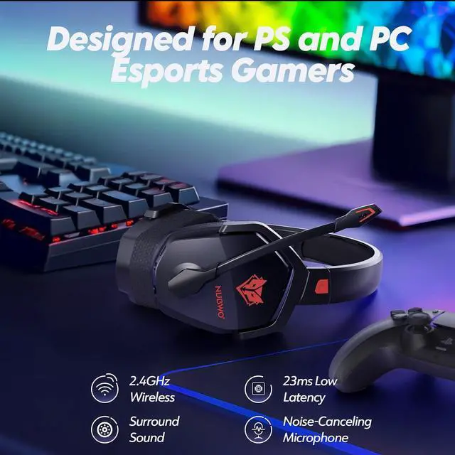 Alt view image 2 of 7 - 06 Dual Wireless Gaming Headset with Microphone for PS5, PS4, PC - 23ms Low Latency Audio - 100-Hour of Playtime - 50mm Drivers (Black-Red)