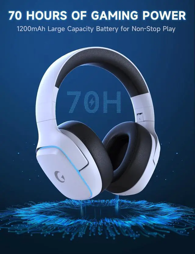 Alt view image 4 of 7 - 2.4GHz Wireless Gaming Headsets for PS5, PS4, PC, Switch - Bluetooth 5.3 Gaming Headphones with Noise Canceling Mic, 7.1 Surround Sound, 70H Battery, Gaming Lighting - White