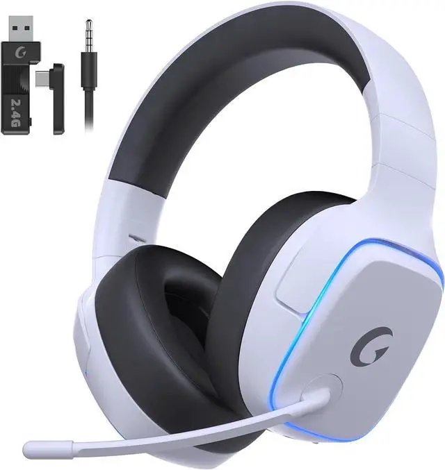 Main image of 2.4GHz Wireless Gaming Headsets for PS5, PS4, PC, Switch - Bluetooth 5.3 Gaming Headphones with Noise Canceling Mic, 7.1 Surround Sound, 70H Battery, Gaming Lighting - White
