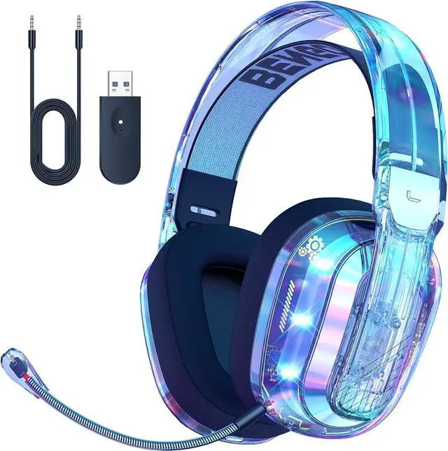 Main image of Wireless Gaming Headset for PS5, PS4, PC, Switch, Mac, 2.4GHz USB Over Ear Gaming Headphones with Crystal RGB Lights, Bluetooth 5.3, Noise Isolating Microphone, 3.5mm Wired for Controller
