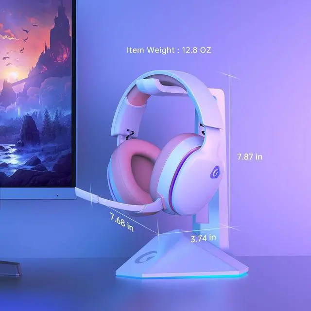 Alt view image 6 of 6 - 2.4GHz Wireless Gaming Headset for PS5, PS4 Fortnite & FPS Gamers, PC, Nintendo Switch, Bluetooth 5.3 Gaming Headphones with Noise Canceling Mic, Stereo Sound, 40+Hr Battery (Pink)