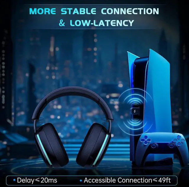 Alt view image 3 of 6 - 2.4GHz Wireless Gaming Headphones for PS5, PS4 Fortnite & Call of Duty/FPS Gamers, PC, Nintendo Switch, Bluetooth 5.3 Gaming Headset with Noise Canceling Mic, Stereo Sound, 40+Hr Battery -Black