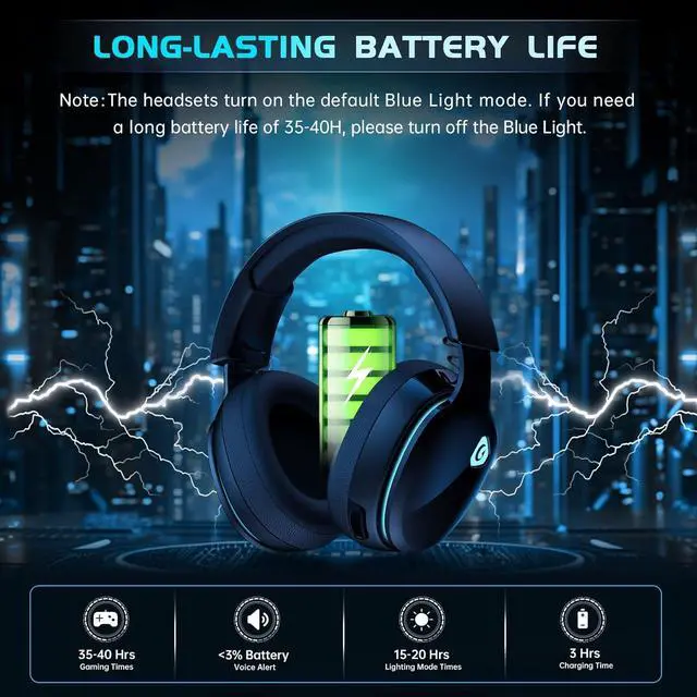 Alt view image 5 of 6 - 2.4GHz Wireless Gaming Headphones for PS5, PS4 Fortnite & Call of Duty/FPS Gamers, PC, Nintendo Switch, Bluetooth 5.3 Gaming Headset with Noise Canceling Mic, Stereo Sound, 40+Hr Battery -Black