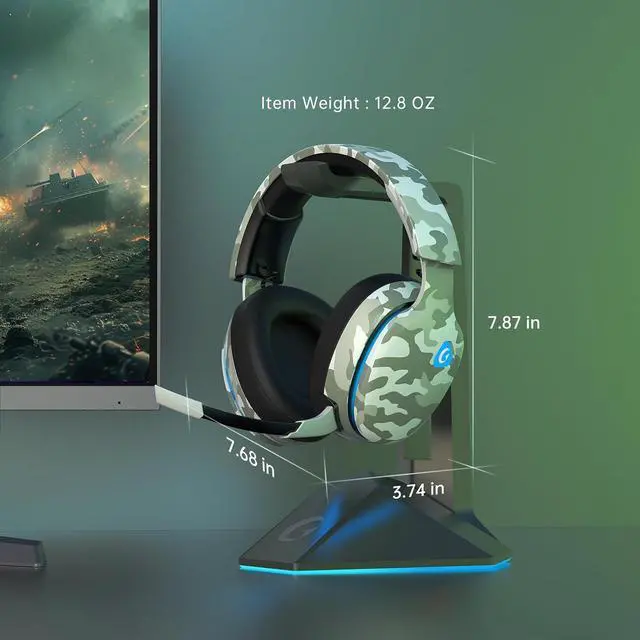 Alt view image 7 of 7 - 2.4GHz Wireless Gaming Headset for PS5, PS4 Fortnite & Call of Duty/FPS Gamers, PC, Nintendo Switch, Bluetooth 5.3 Gaming Headphones with Microphone for Computer, Mobile, Stereo Sound (Camo)
