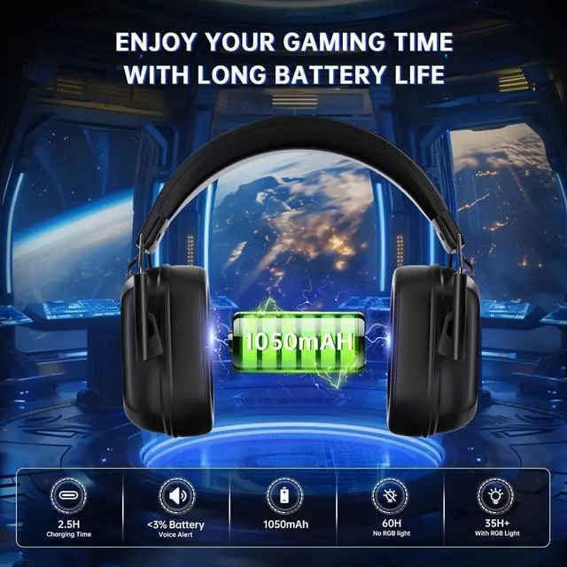 Alt view image 6 of 7 - Wireless Gaming Headset for Xbox Series X|S, Xbox One, PC, PS5/4, Mac, Mobile, Switch, 3D Surround Sound, Bluetooth 5.3, 60H Battery, Gaming Headphones with Detachable Noise Canceling Mic-Black