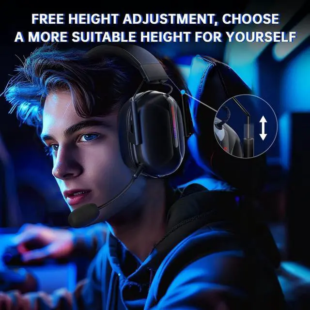 Alt view image 7 of 7 - Wireless Gaming Headset for Xbox Series X|S, Xbox One, PC, PS5/4, Mac, Mobile, Switch, 3D Surround Sound, Bluetooth 5.3, 60H Battery, Gaming Headphones with Detachable Noise Canceling Mic-Black