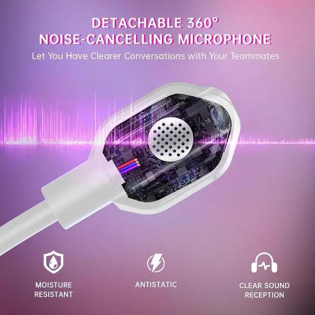 Alt view image 4 of 7 - Wireless Gaming Headset for Xbox Series X|S, Xbox One, PC, PS5/4, Mac, Mobile, Switch, 3D Surround Sound, Bluetooth 5.3, 60H Battery, Gaming Headphones with Detachable Noise Canceling Mic-Pink