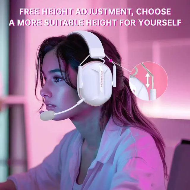 Alt view image 7 of 7 - Wireless Gaming Headset for Xbox Series X|S, Xbox One, PC, PS5/4, Mac, Mobile, Switch, 3D Surround Sound, Bluetooth 5.3, 60H Battery, Gaming Headphones with Detachable Noise Canceling Mic-Pink