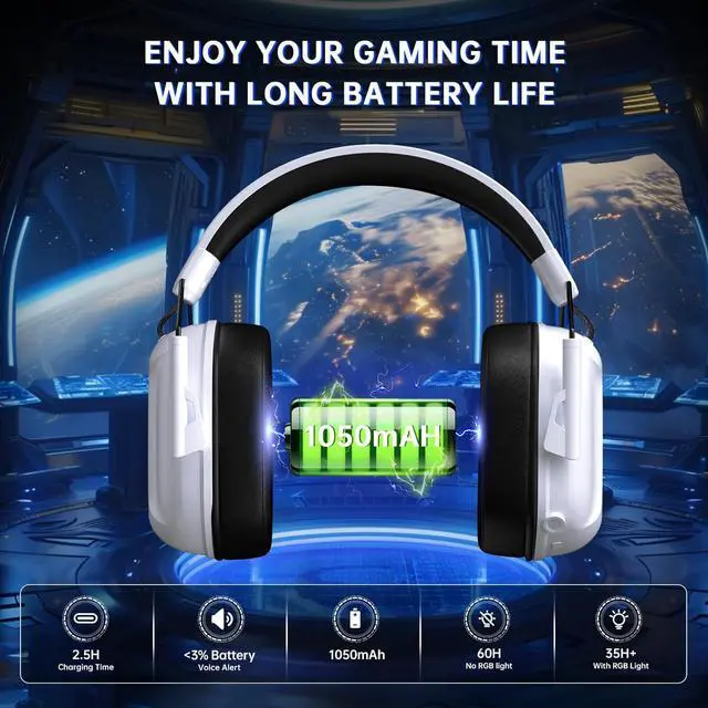Alt view image 6 of 7 - Wireless Gaming Headset for Xbox Series X|S, Xbox One, PC, PS5/4, Mac, Mobile, Switch, 3D Surround Sound, Bluetooth 5.3, 60H Battery, Gaming Headphones with Detachable Noise Canceling Mic-White