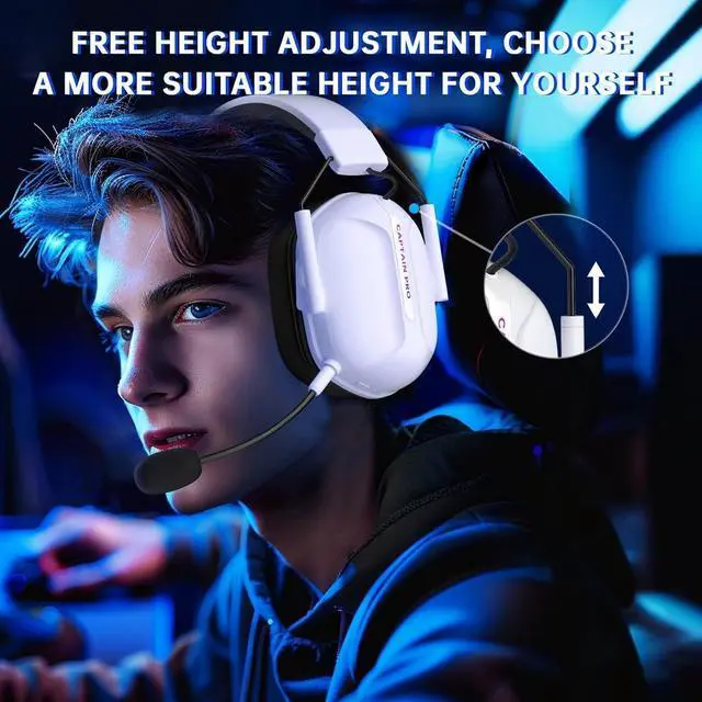 Alt view image 7 of 7 - Wireless Gaming Headset for Xbox Series X|S, Xbox One, PC, PS5/4, Mac, Mobile, Switch, 3D Surround Sound, Bluetooth 5.3, 60H Battery, Gaming Headphones with Detachable Noise Canceling Mic-White