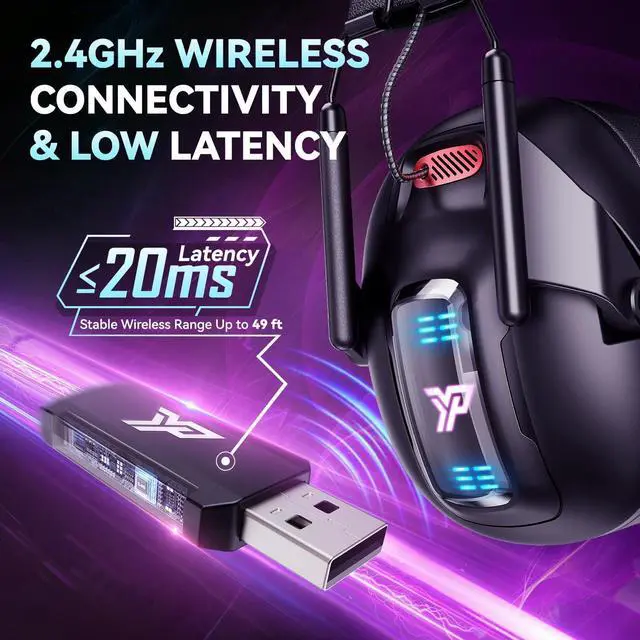 Alt view image 2 of 7 - Wireless Gaming Headset for PS5, PS4, PC, USB Over Ear Gaming Headphones with Noise Canceling Mic, Bluetooth 5.3, 100H Battery, Low Latency, Foldable Headset for Switch, Mac, Laptop