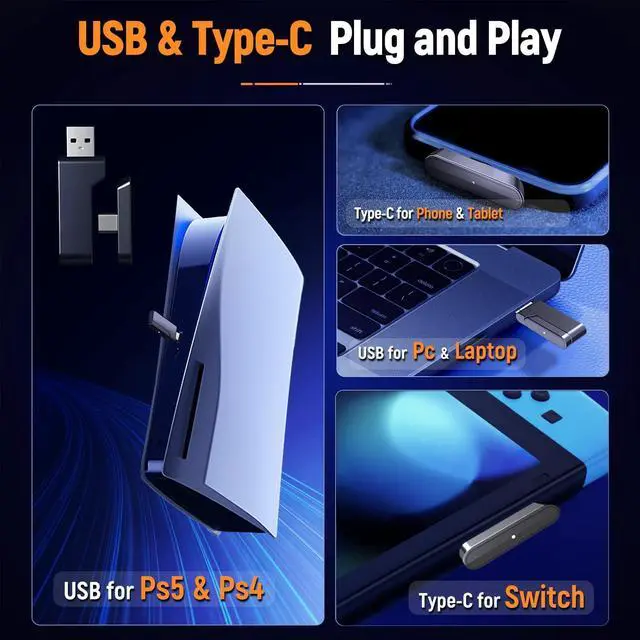 Alt view image 6 of 7 - Wireless Gaming Headset for PC, Ps5, Ps4 with Flip Microphone Blue