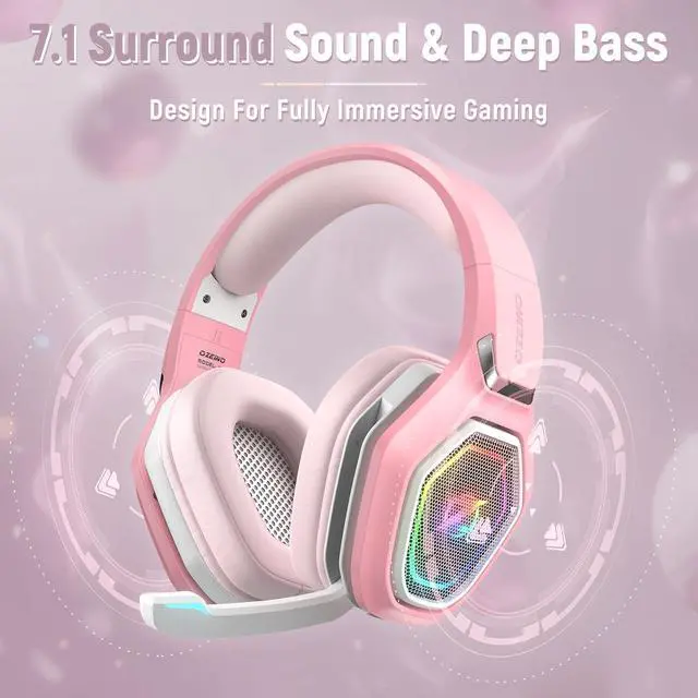 Alt view image 3 of 6 - 2.4GHz Gaming Headset Wireless with Flip Mic for Ps5, Ps4, PC, Gaming Headphones with USB-A & USB-C Transmitter, 40Hr Battery Bluetooth Headset for Laptop, Mobile, Mac, Pink