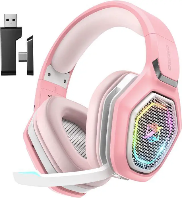 Main image of 2.4GHz Gaming Headset Wireless with Flip Mic for Ps5, Ps4, PC, Gaming Headphones with USB-A & USB-C Transmitter, 40Hr Battery Bluetooth Headset for Laptop, Mobile, Mac, Pink