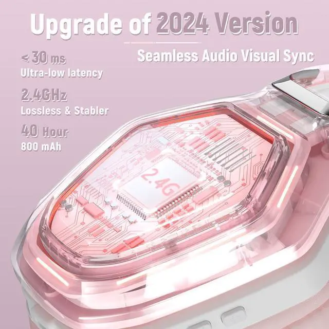Alt view image 2 of 6 - 2.4GHz Gaming Headset Wireless with Flip Mic for Ps5, Ps4, PC, Gaming Headphones with USB-A & USB-C Transmitter, 40Hr Battery Bluetooth Headset for Laptop, Mobile, Mac, Pink