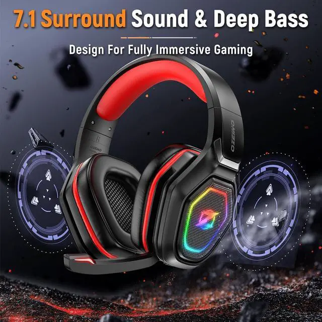 Alt view image 3 of 7 - Wireless Gaming Headset with Flip Microphone,Red