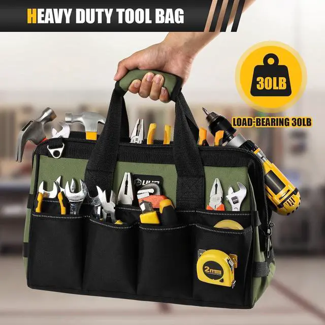 Alt view image 4 of 7 - Heavy Duty Tool Bag 15-Inch, 16-Pocket Portable Empty Tool Box Organizer Storage, Toolbox Organization, Soft Handle Carrying Toolbag with Large Zipper, Father Day Dad Men Mechanic Birthday Gift